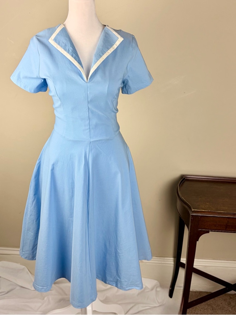 Gown Town vintage inspired Powder Blue Sailor Dress Size L with swing skirt